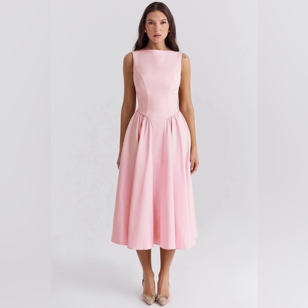 House of CB “Cindy” Blush Pink Midi A-line Dress